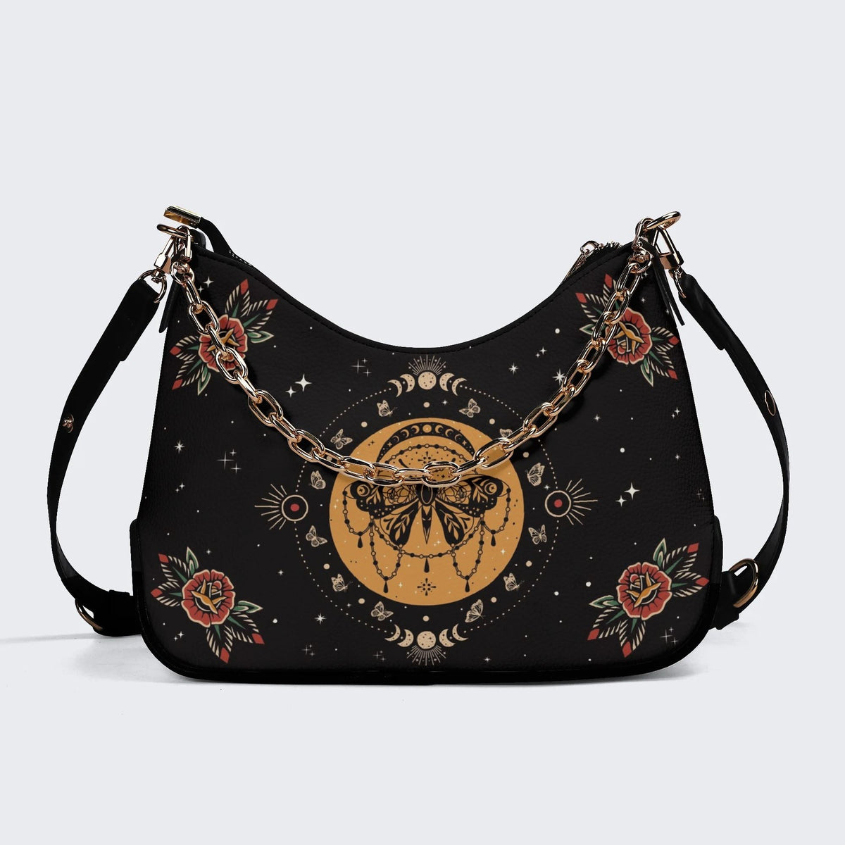Vintage Moon Moth Print - Leather Crossbody Bag