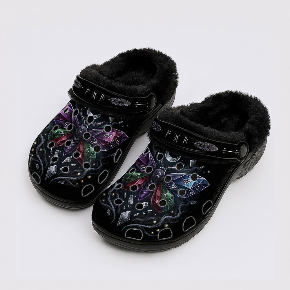 Obsidian Moth Print Fleece-Lined Clogs