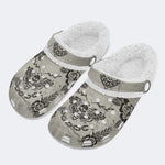 Retro Moth Print - Fur Lined Slippers/Sandals