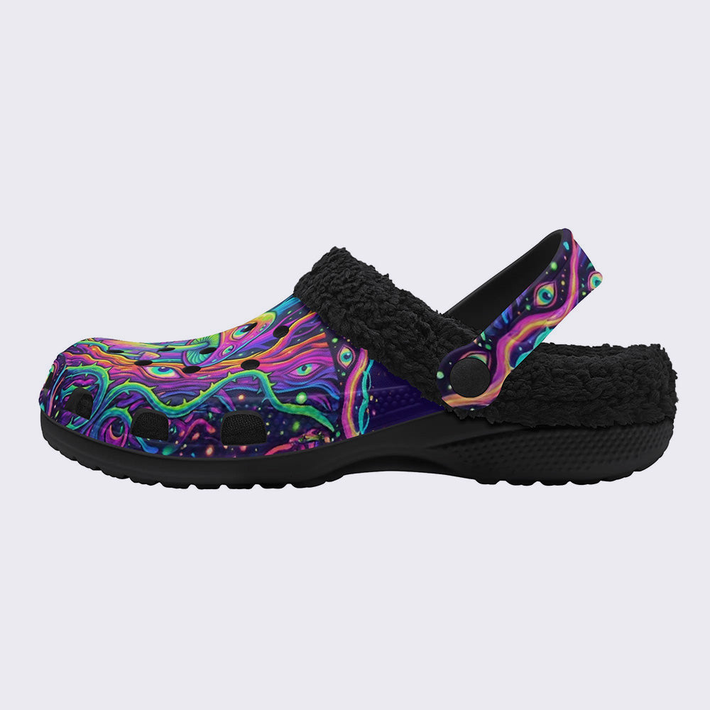 Psychedelic Forest Glowing Mushroom Print Fleece-Lined Clogs