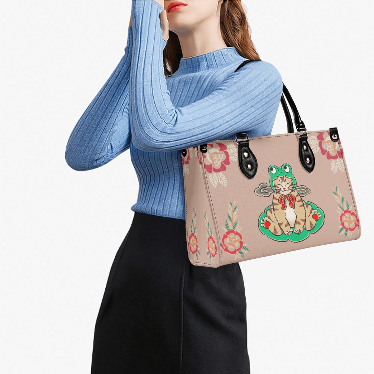 Lucky Cat Print - Leather Handbag