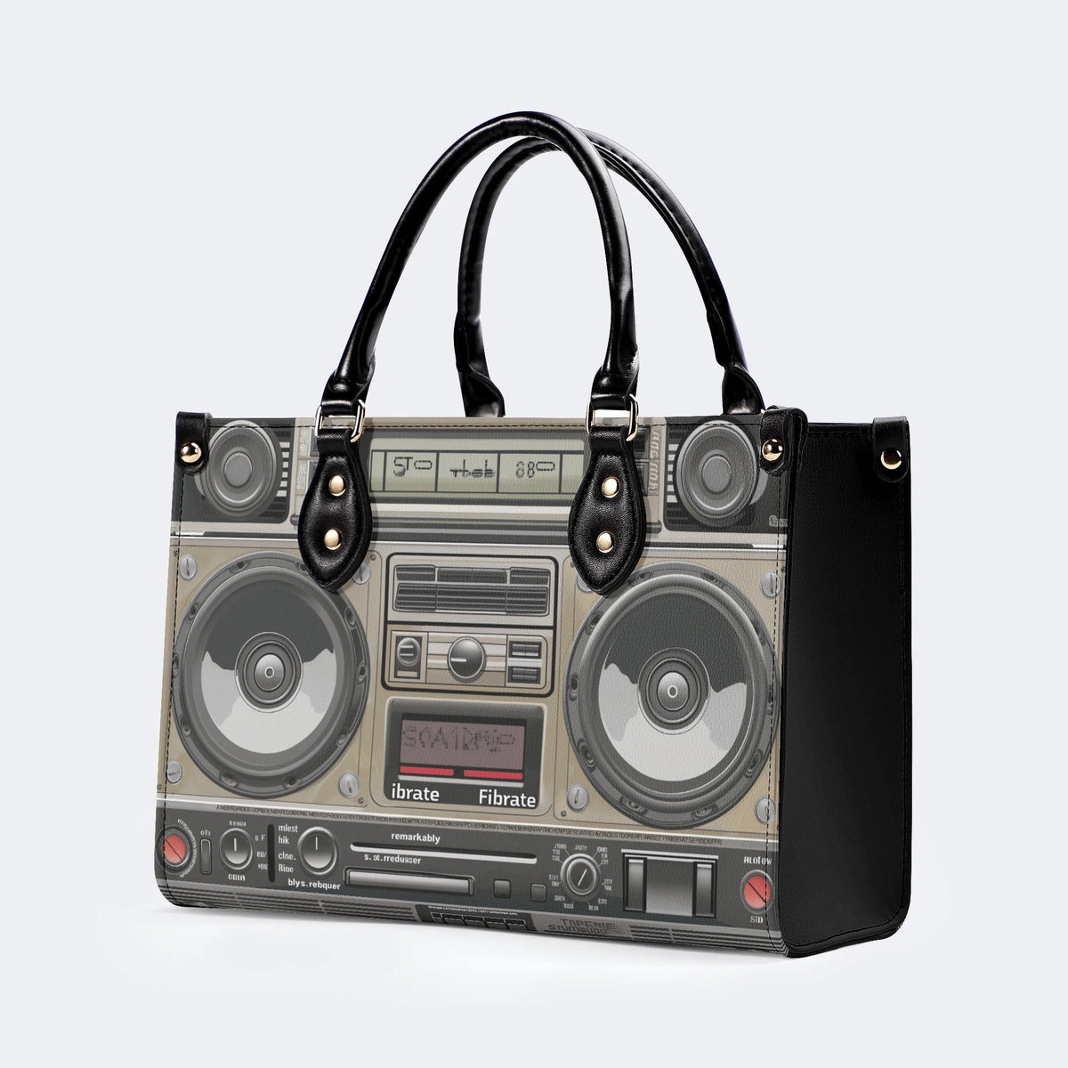 Vintage Radio Print - Leather Handbag