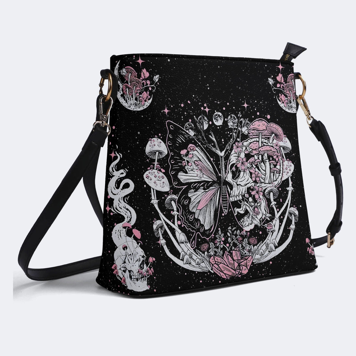 Tarot Skull Butterfly Print - Bucket Bag