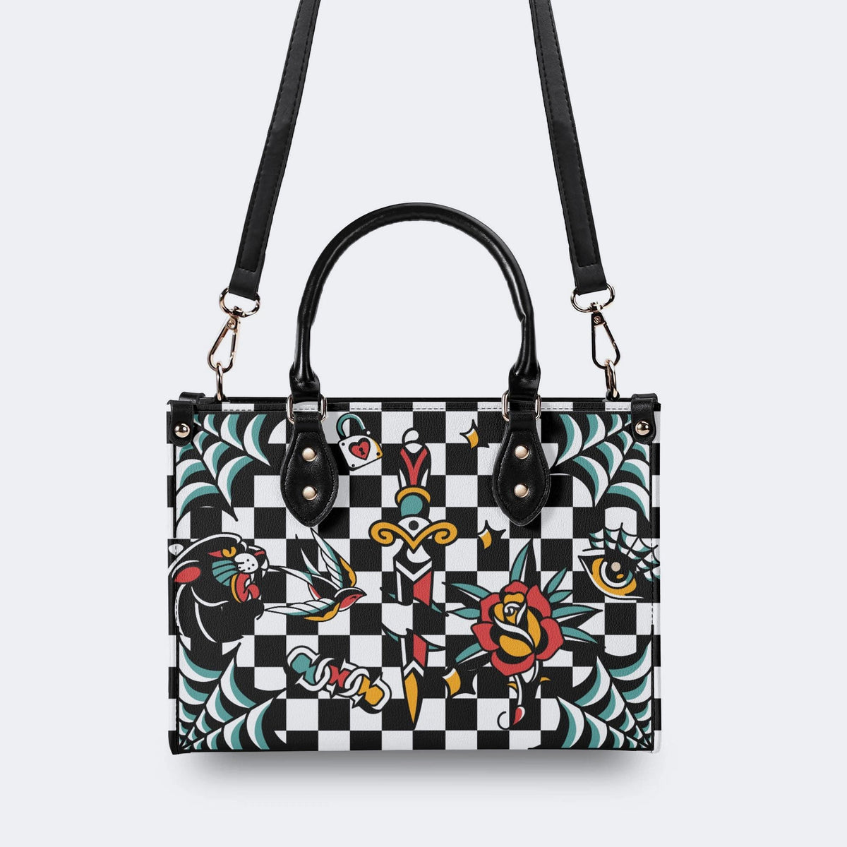 Gothic Pattern Patchwork Print - Leather Handbag