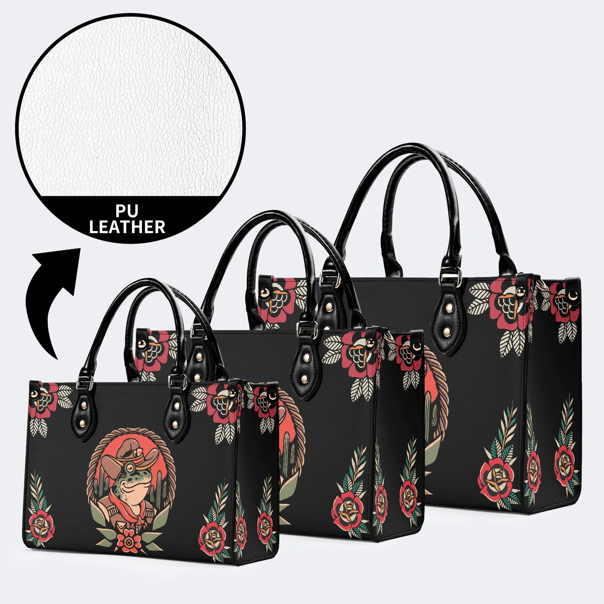 Cowboy Frog Print - Leather Handbag