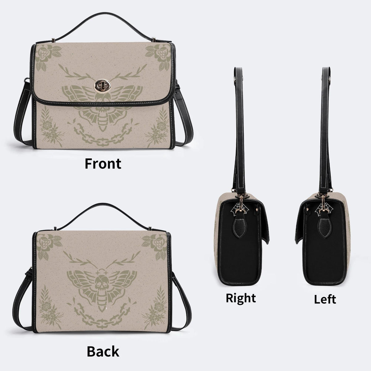 Classic Beige Death Moth Vintage Print - Leather Satchel Bag