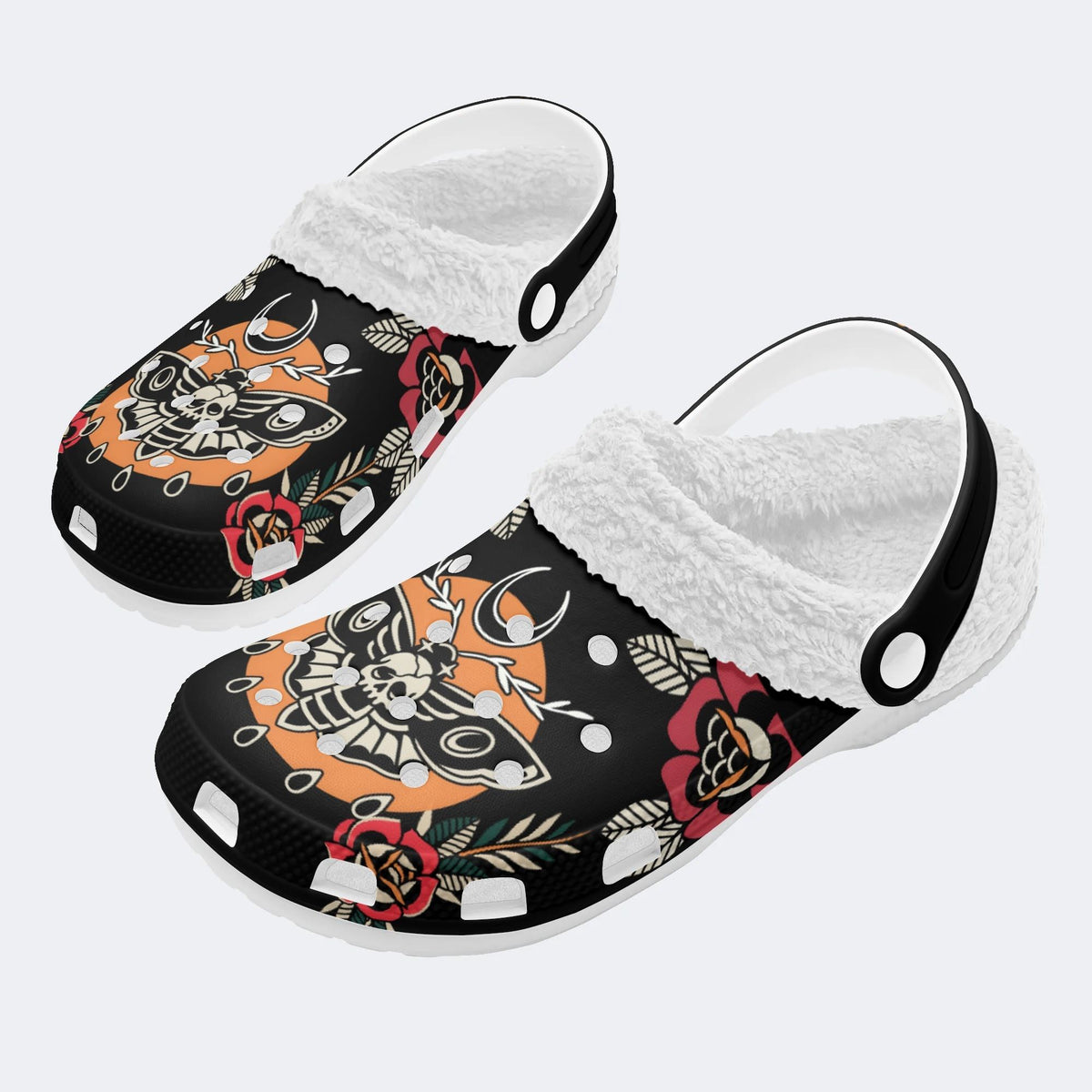 Death Moth Retro Print - Fur Lined Slippers/Sandals