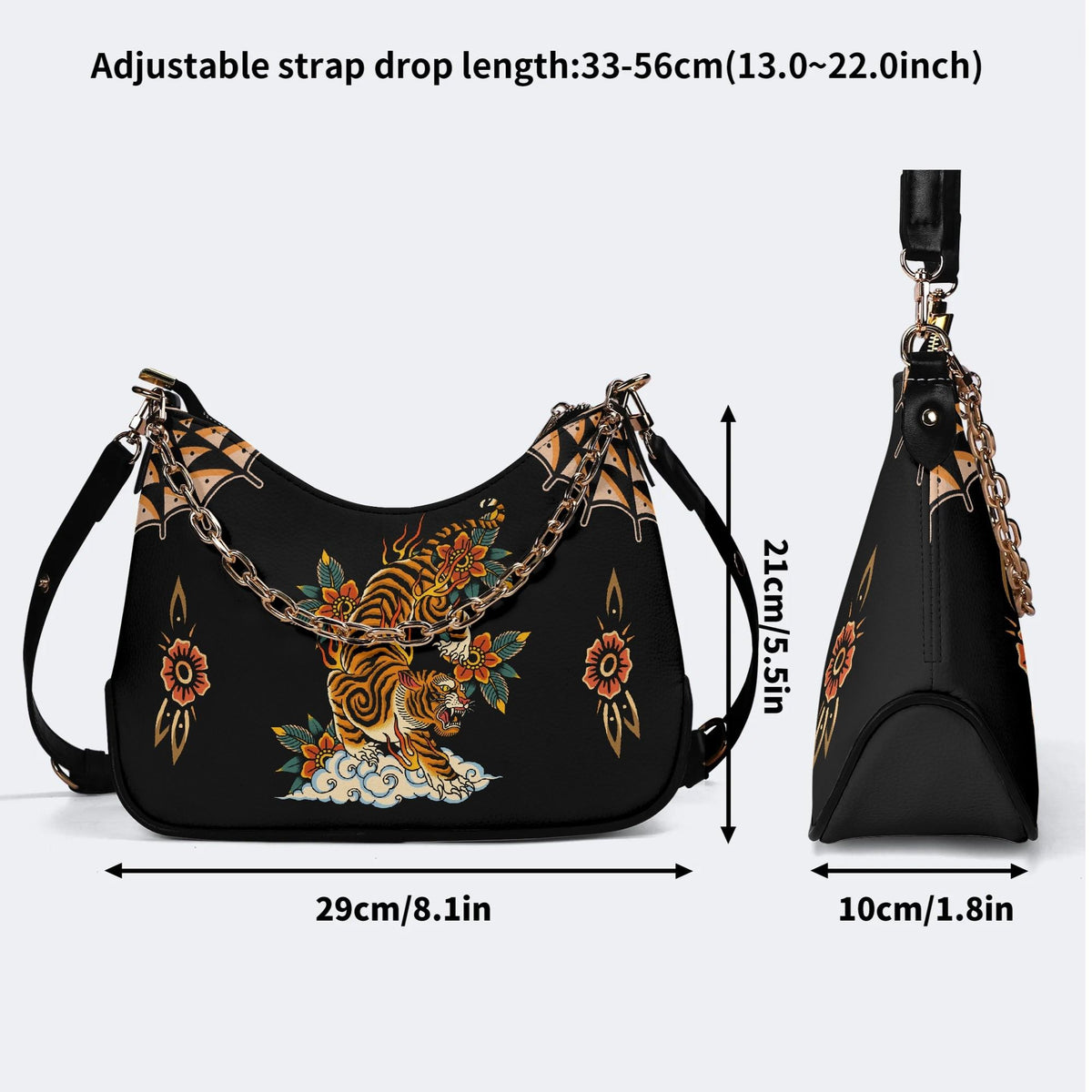 Tiger And White Cloud Print - Leather Crossbody Bag