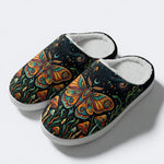 Psychedelic Mushroom Forest Moth Retro Print Fleece-Lined Slippers