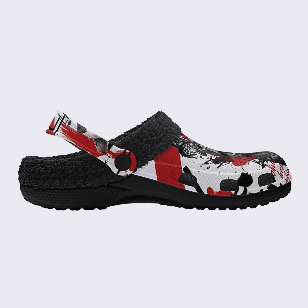 Trash Polka Skull Geometric Print Fleece-Lined Clogs