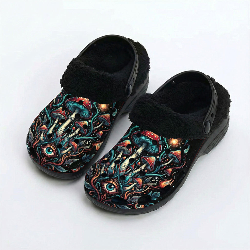 Strange Mushroom Print Fleece-Lined Clogs