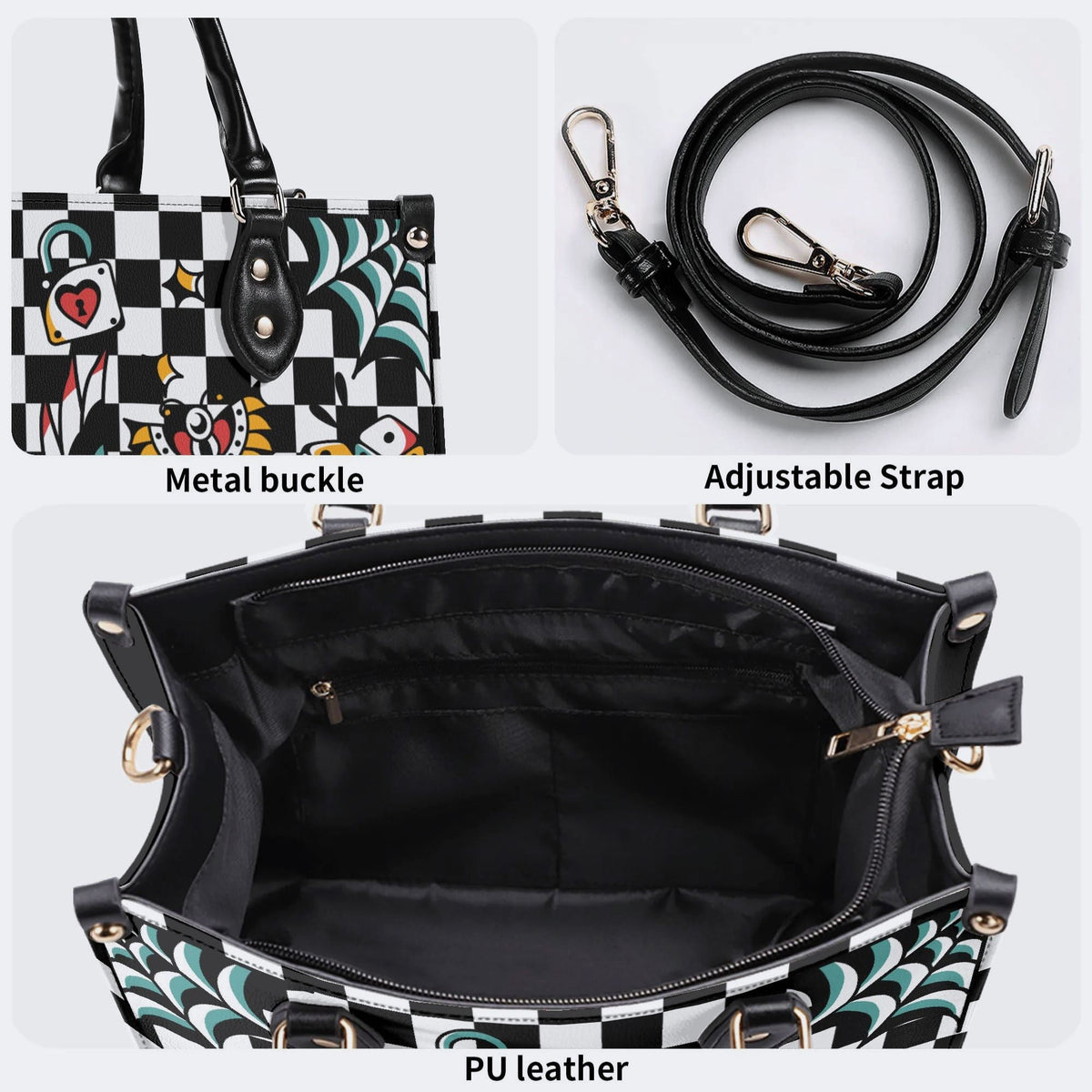 Gothic Pattern Patchwork Print - Leather Handbag