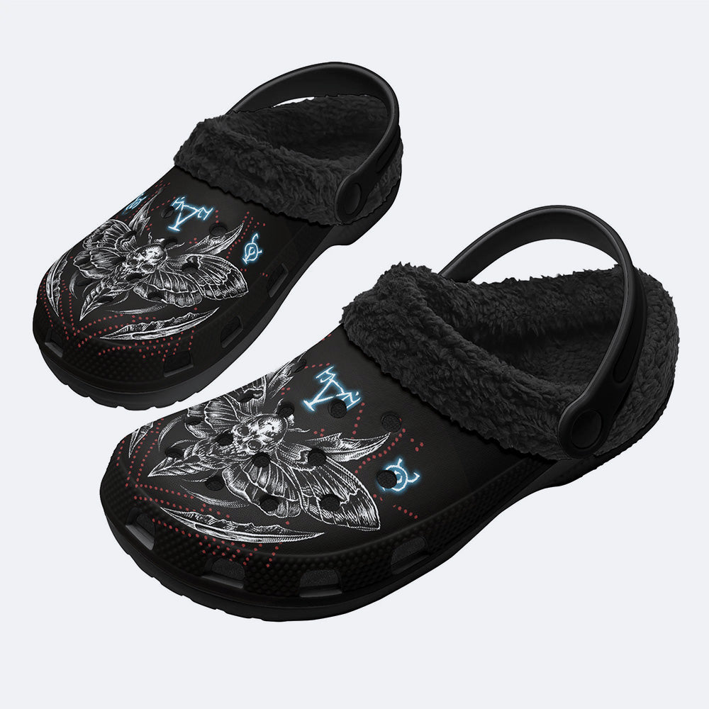 Death Moth Symbol Print Fleece-Lined Clogs