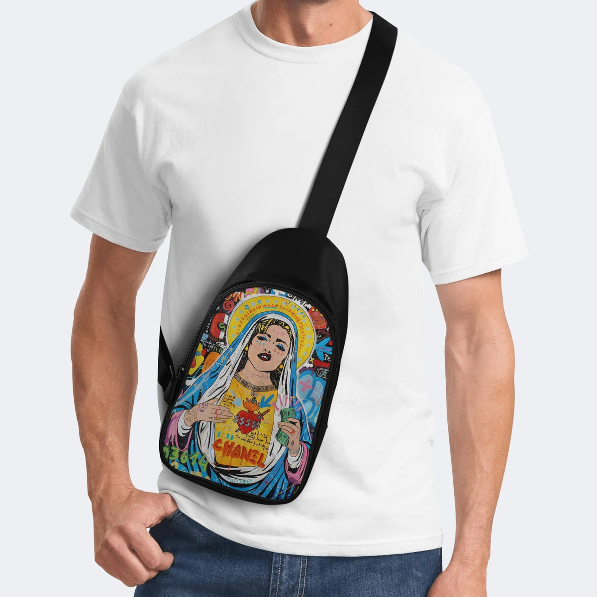 Unisex Christ Mary Graffiti Art Print - Chest Bag