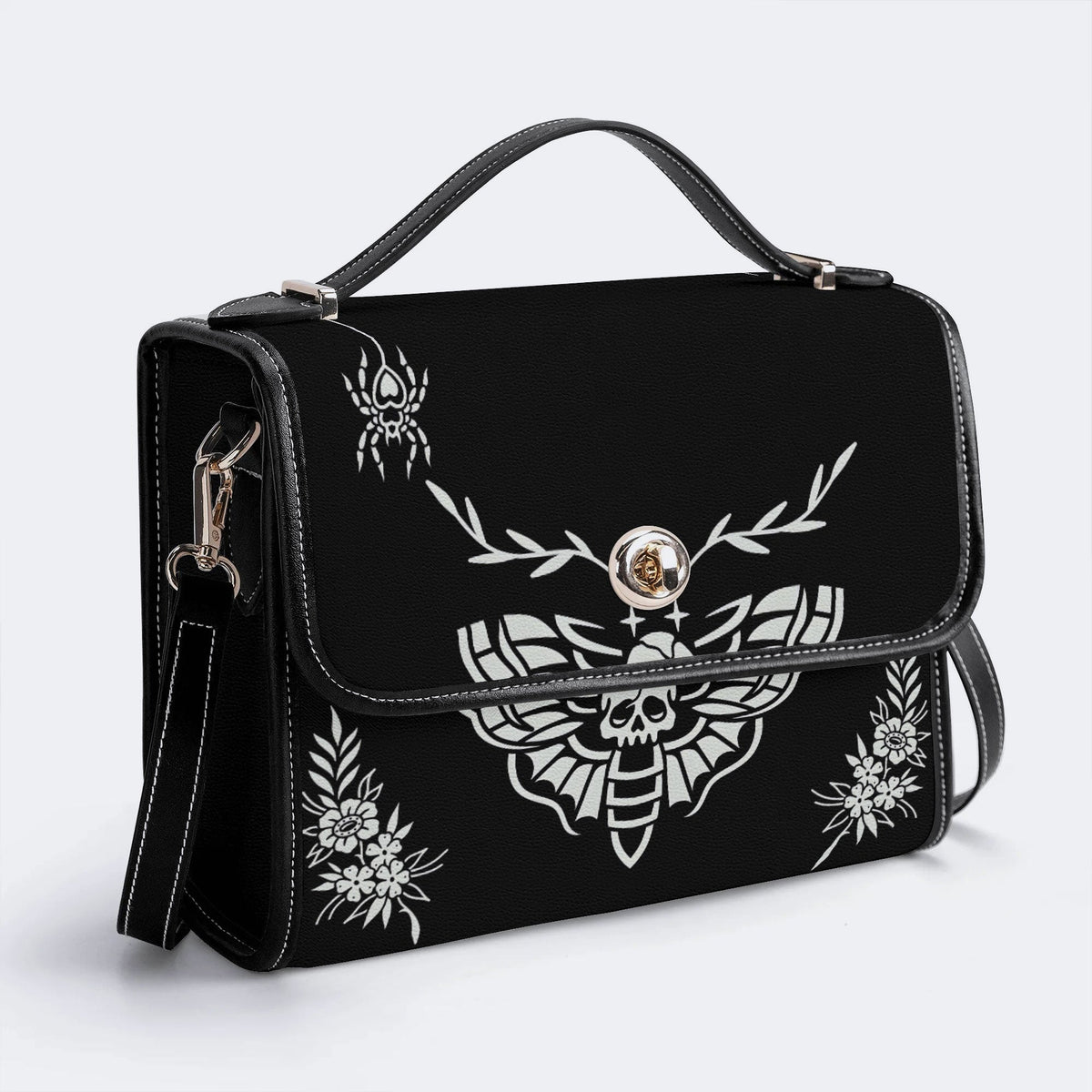 Death Moth Vintage Print - Leather Satchel Bag