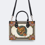 Tiger And Tiger Paw Print - Leather Handbag
