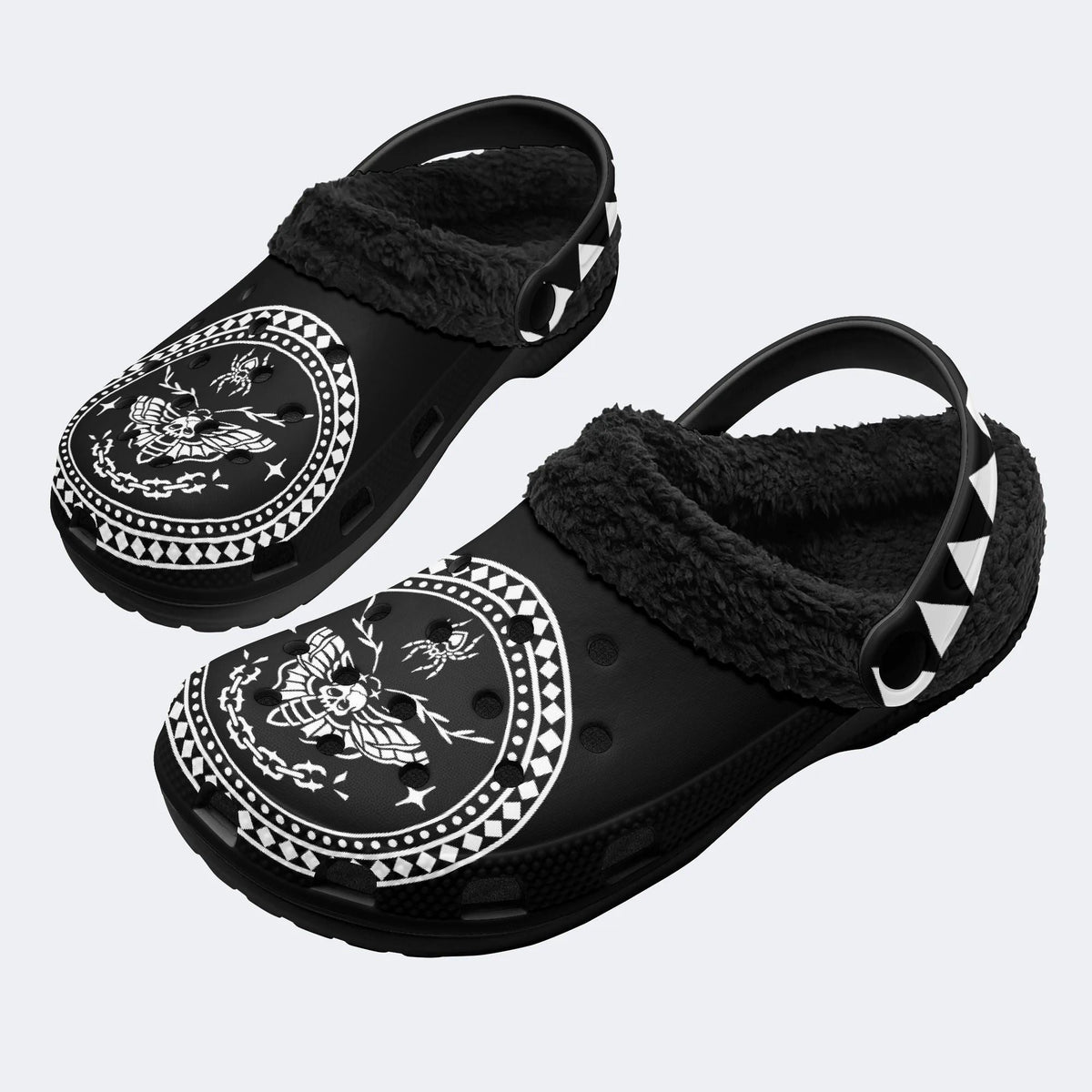 Death Moth Vintage Print - Fur Lined Slippers/Sandals