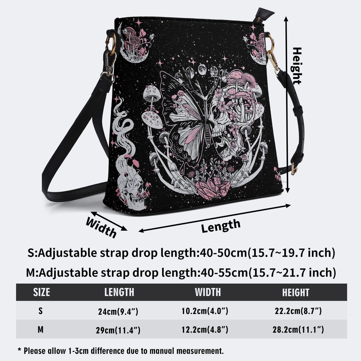 Tarot Skull Butterfly Print - Bucket Bag
