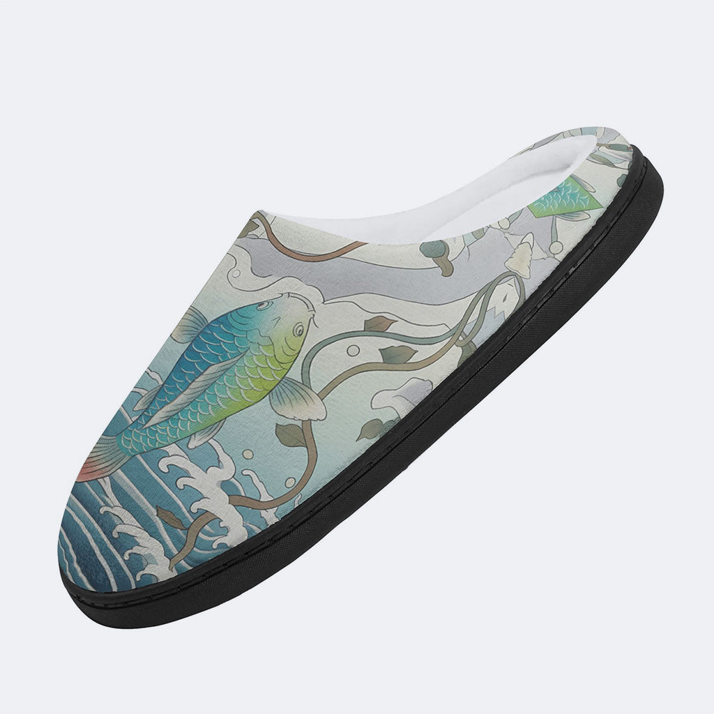 Brocade Journey Print Fleece-Lined Slippers