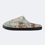 Evergreen Crane Print Fleece-Lined Slippers