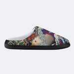 Irezumi Wave & Koi & Demon Face Print Fleece-Lined Slippers