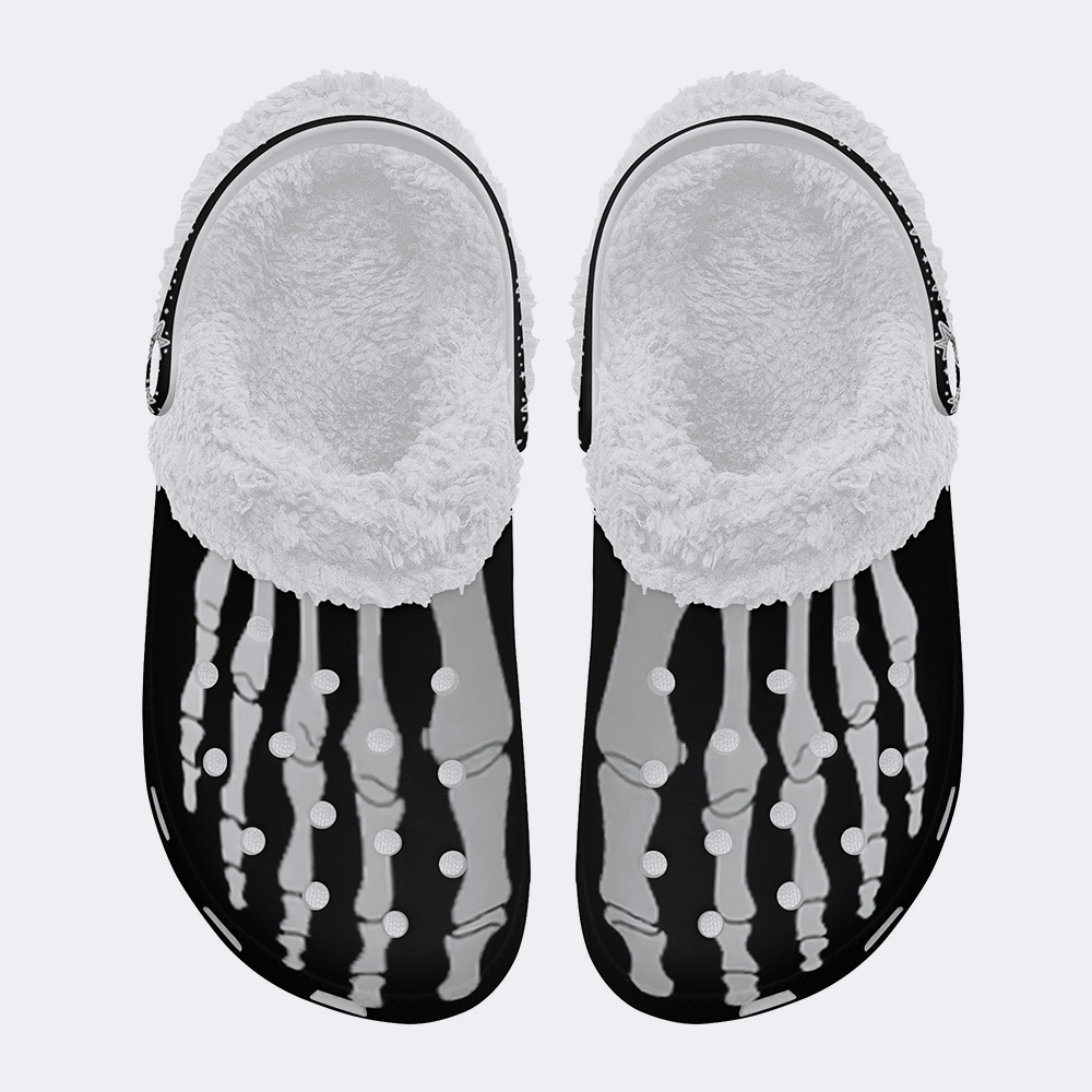 Skeleton Toes Skull Print - Fur Lined Slippers/Sandals