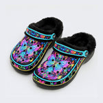 Hyper-Fluorescent psychedelic Butterfly Wreath Print Fleece-Lined Clogs