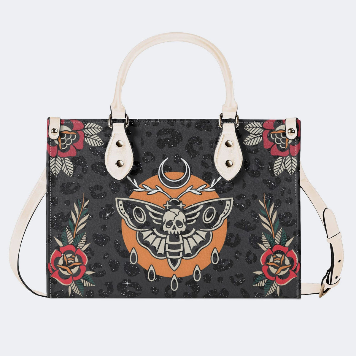 Death Moth Vintage Print - Leather Handbag
