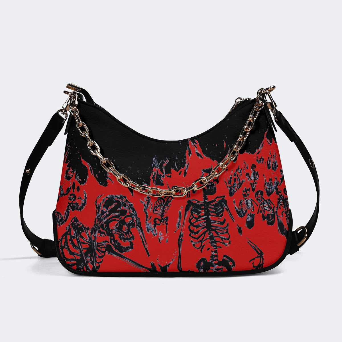 Horror Skull Print - Leather Crossbody Bag