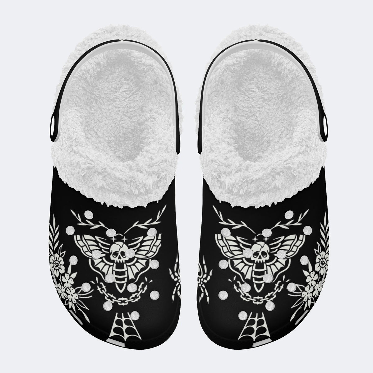 Death Moth Retro Print - Fur Lined Slippers/Sandals