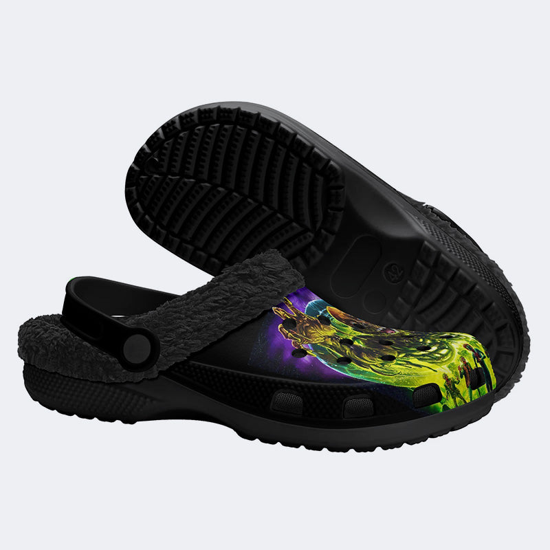 Unisex More Brains Print - Fur Lined Slippers/Sandals