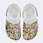 Unisex Skull Graffiti Art Print - Fur Lined Slippers/Sandals