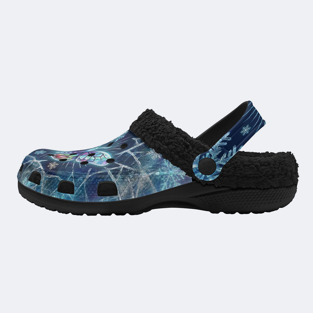 Ice Crystal Light Moth Print Fleece-Lined Clogs