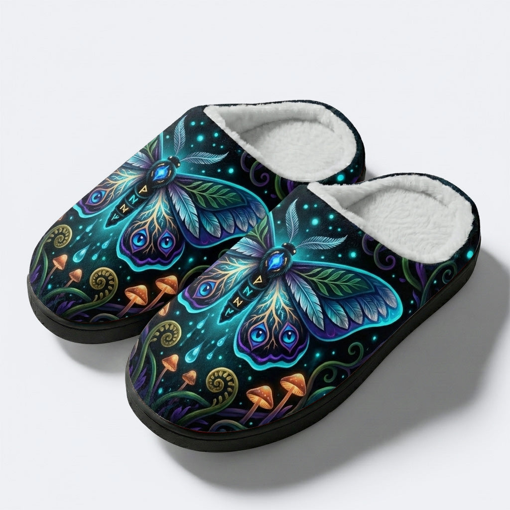 Lunar Rune Walkers Print Fleece-Lined Slippers