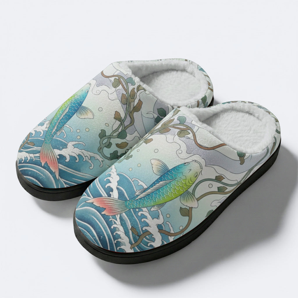 Brocade Journey Print Fleece-Lined Slippers