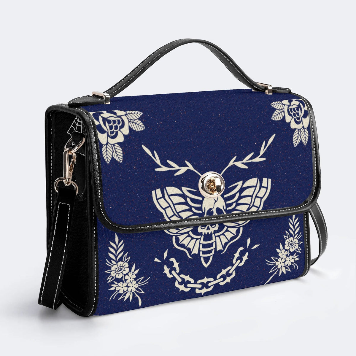 Classic Death Moth Vintage Print - Leather Satchel Bag