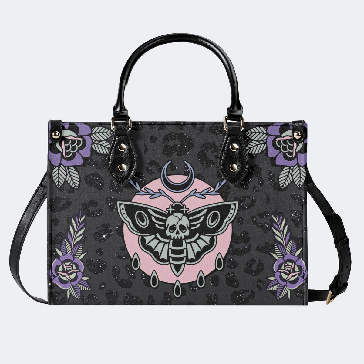 Death Moth Vintage Print - Leather Handbag