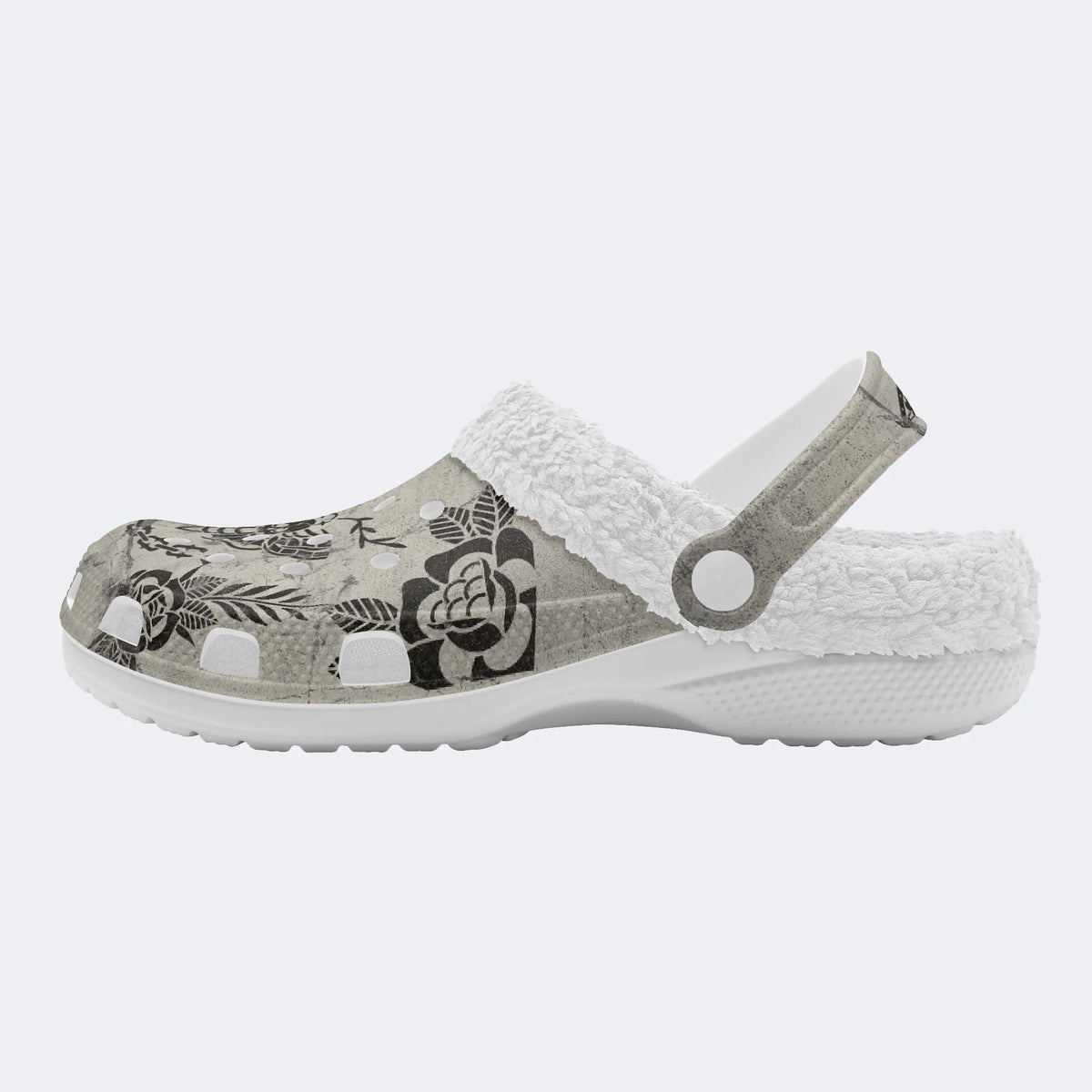 Retro Moth Print - Fur Lined Slippers/Sandals