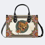 Tiger And Tiger Paw Print - Leather Handbag