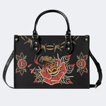 Rose and Snake Print - Leather Handbag