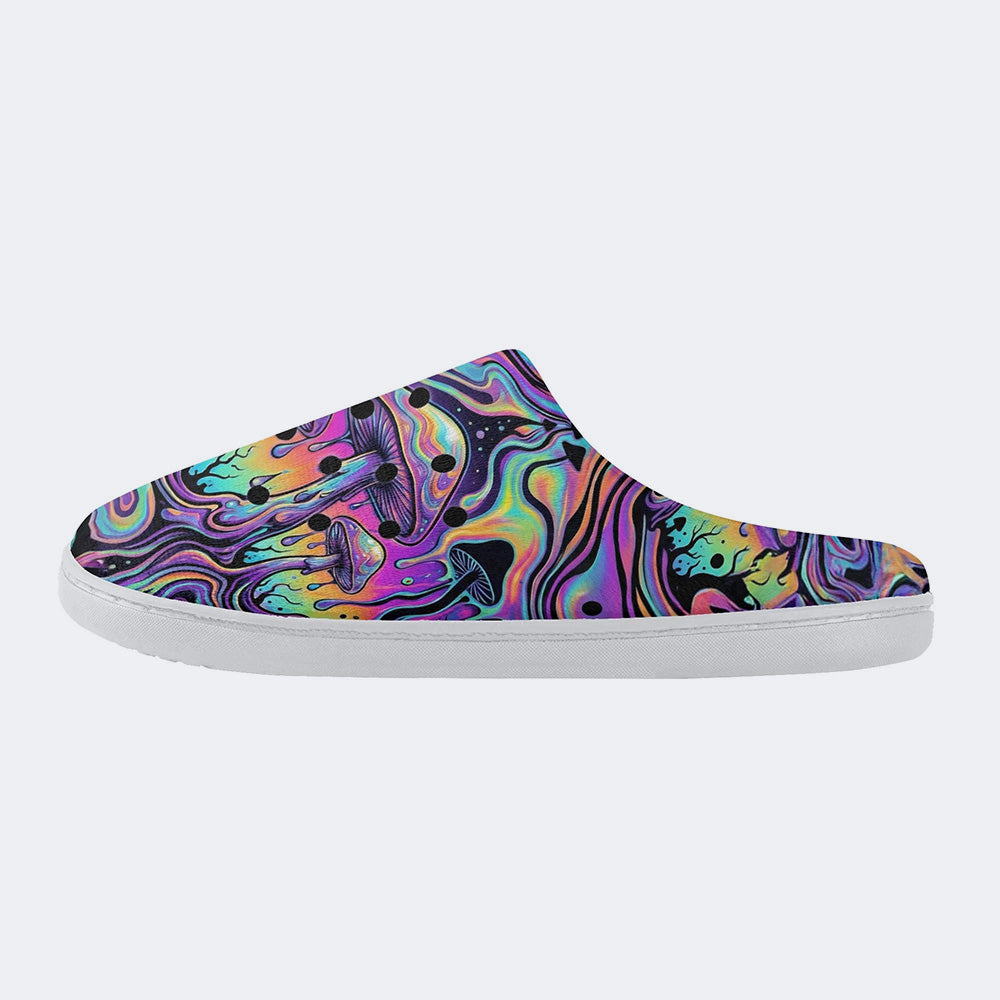 Mushroom Ink Forest Print Fleece-Lined Slippers