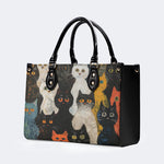 Artistic Graffiti Cats Print - Leather Handbag