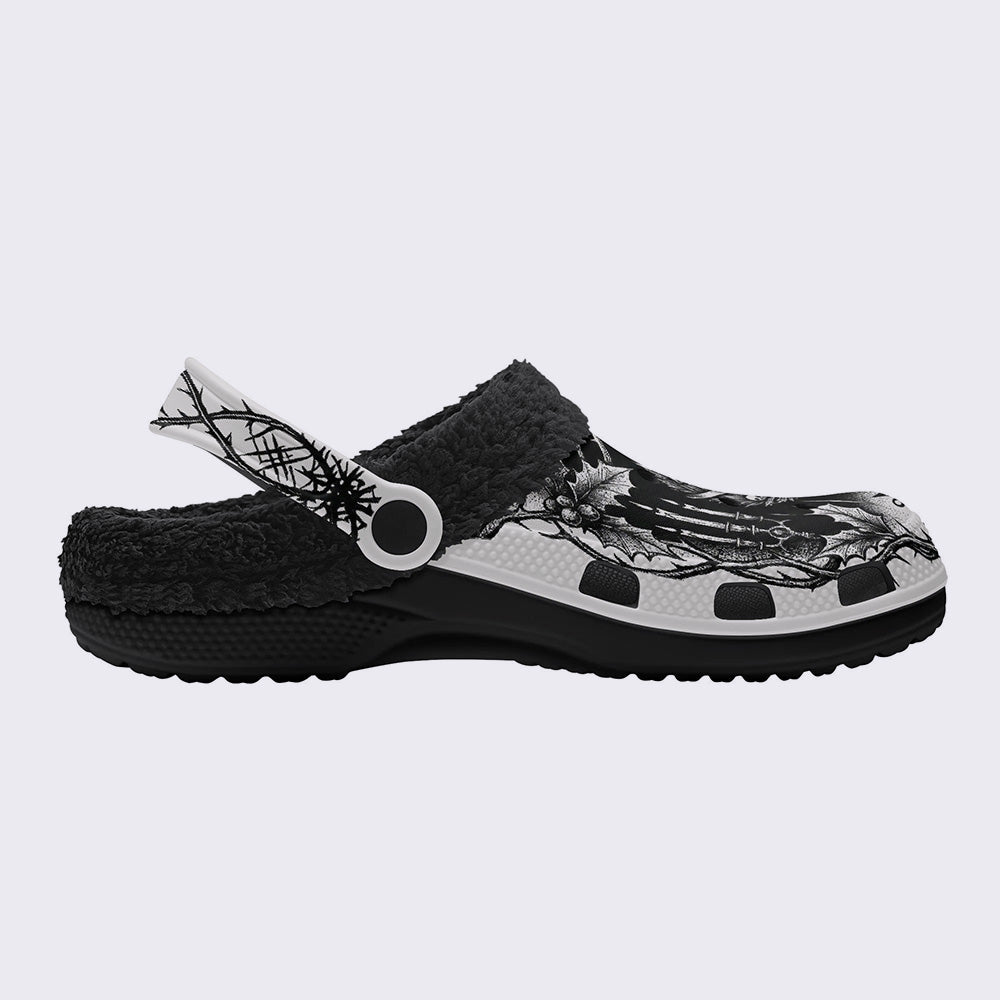 Gothic Christmas Print Fleece-Lined Clogs