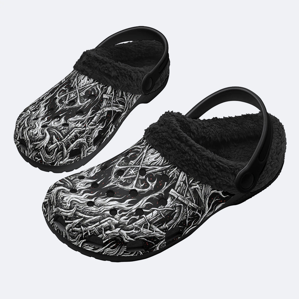 Gothic Hell Print Fleece-Lined Clogs