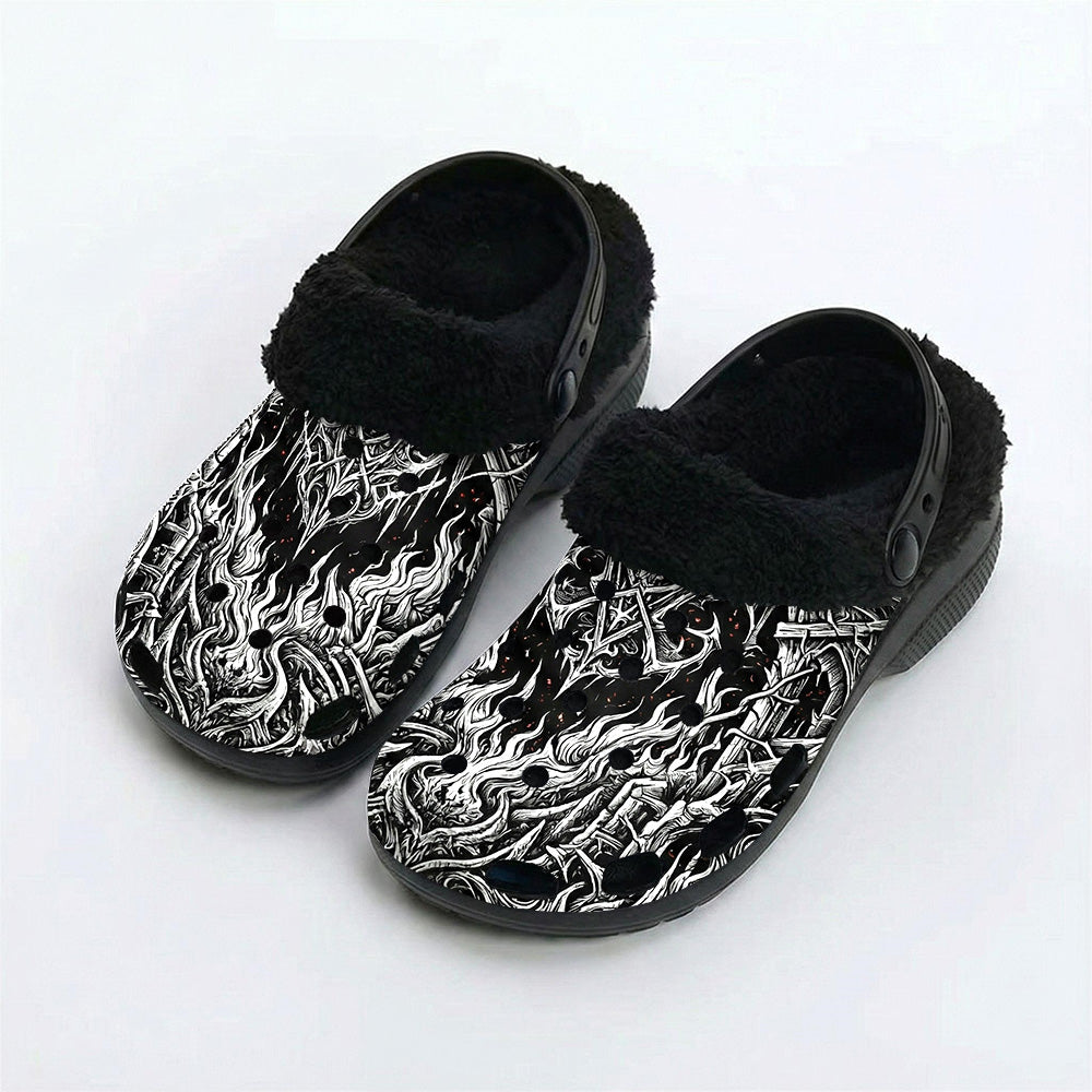 Gothic Hell Print Fleece-Lined Clogs