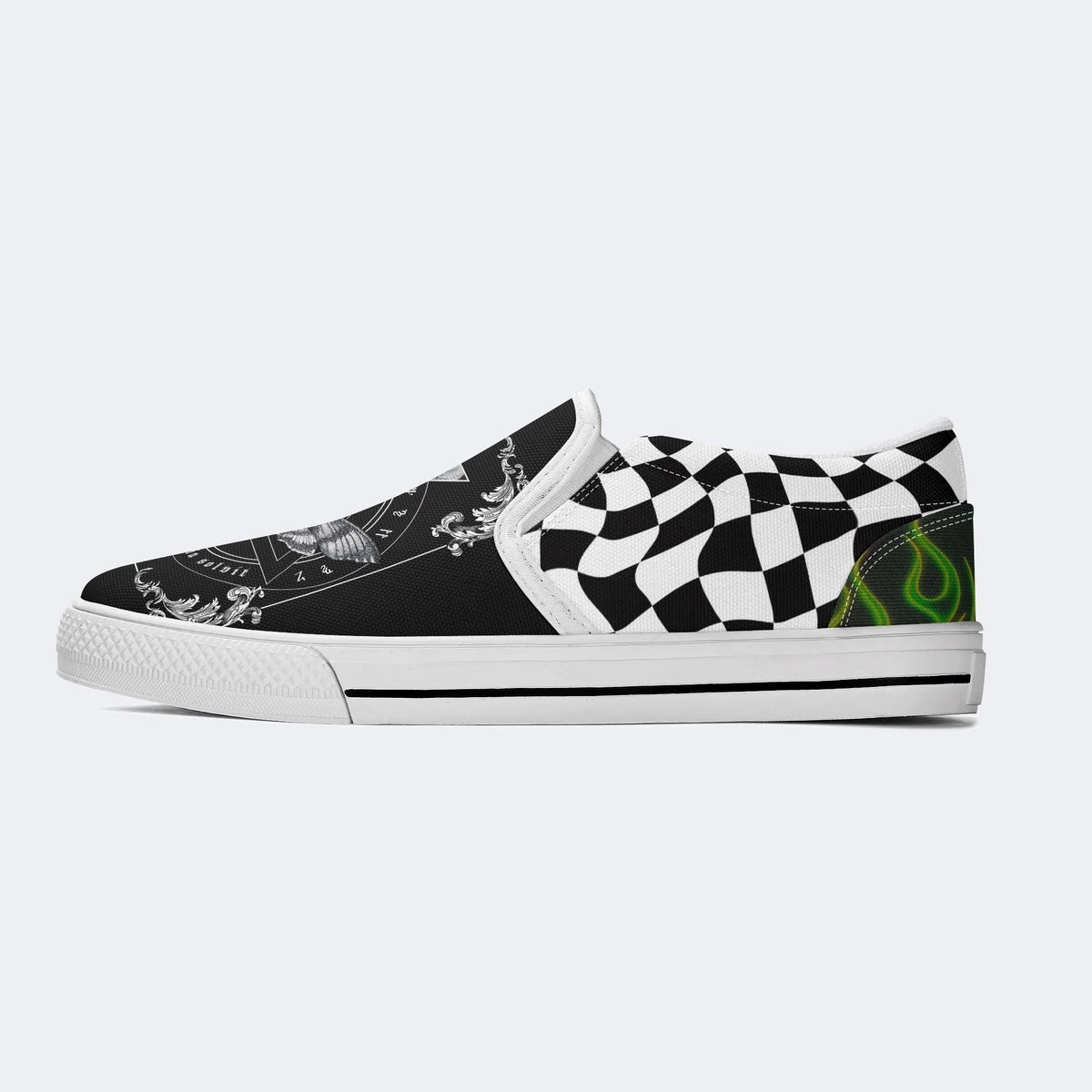 Unisex Death Moth&Skull Print - Slip On Shoes