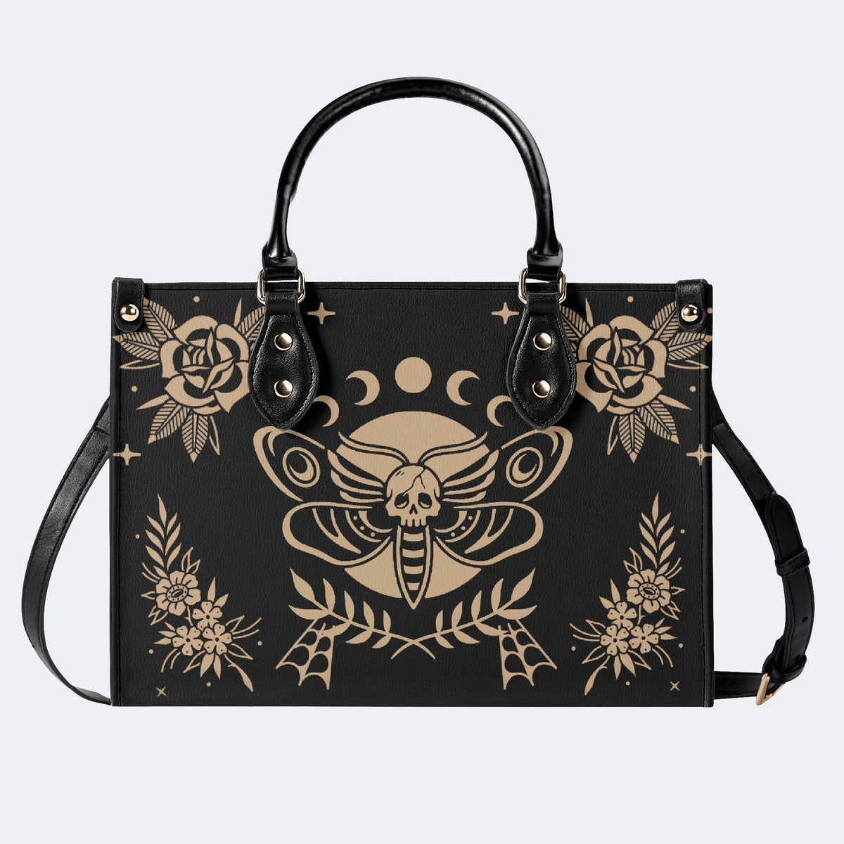Skeleton Moth Under The Moon - Leather Handbag