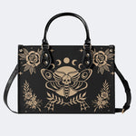 Skeleton Moth Under The Moon - Leather Handbag
