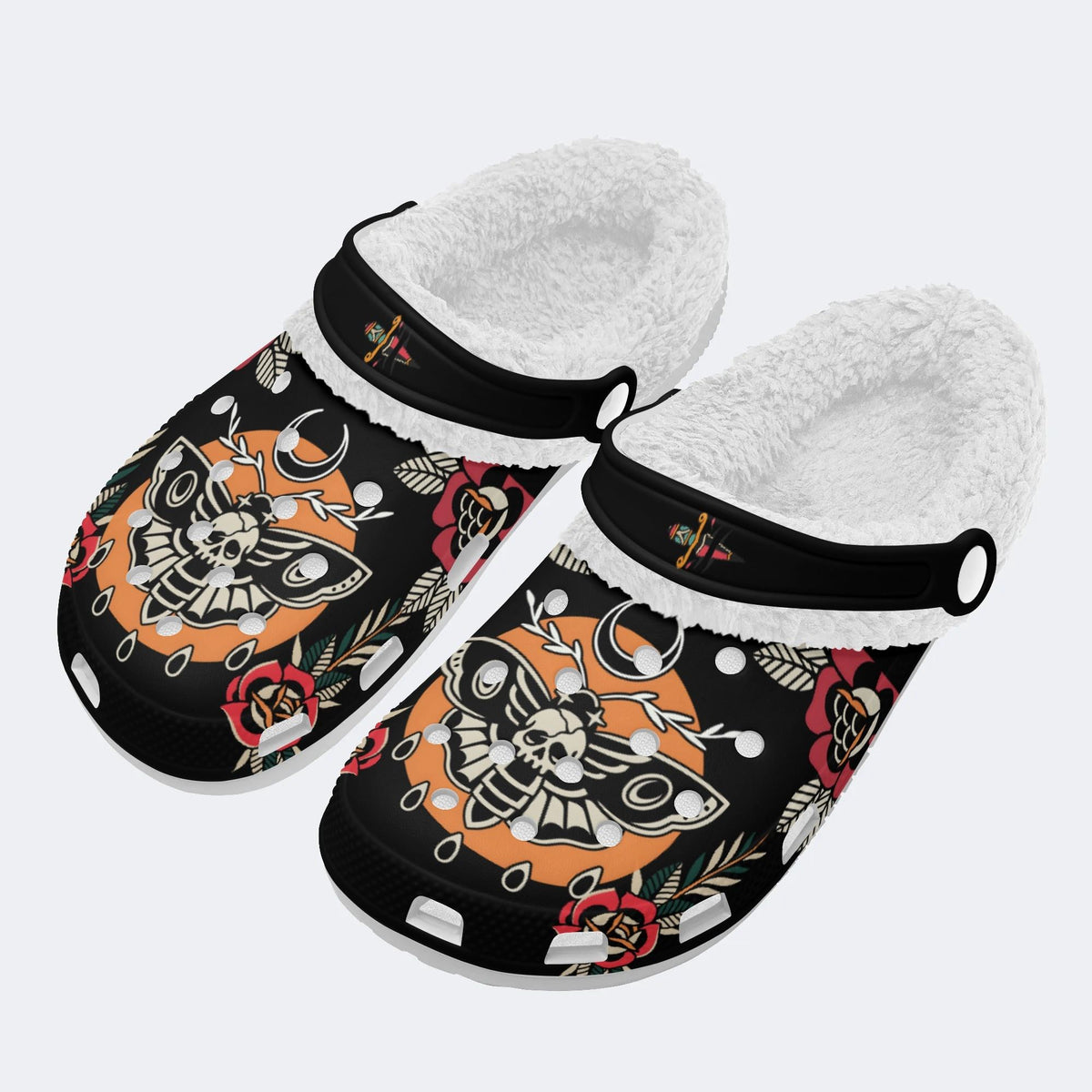 Death Moth Retro Print - Fur Lined Slippers/Sandals