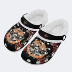 Death Moth Retro Print - Fur Lined Slippers/Sandals